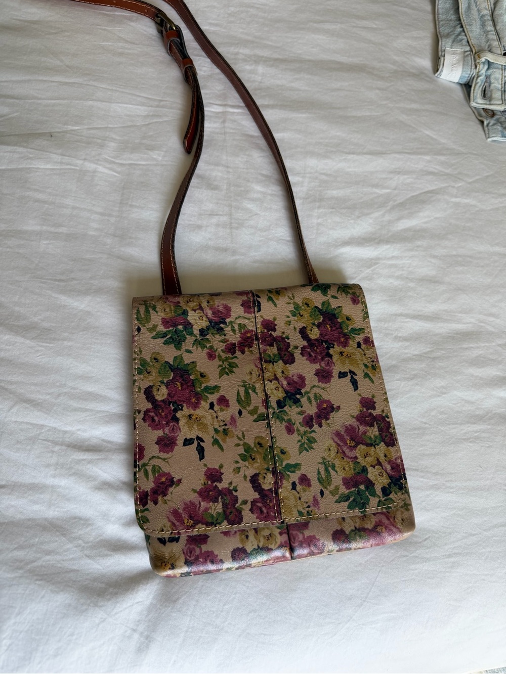 Patricia Nash Floral Crossbody Bag in Beige and Plum
